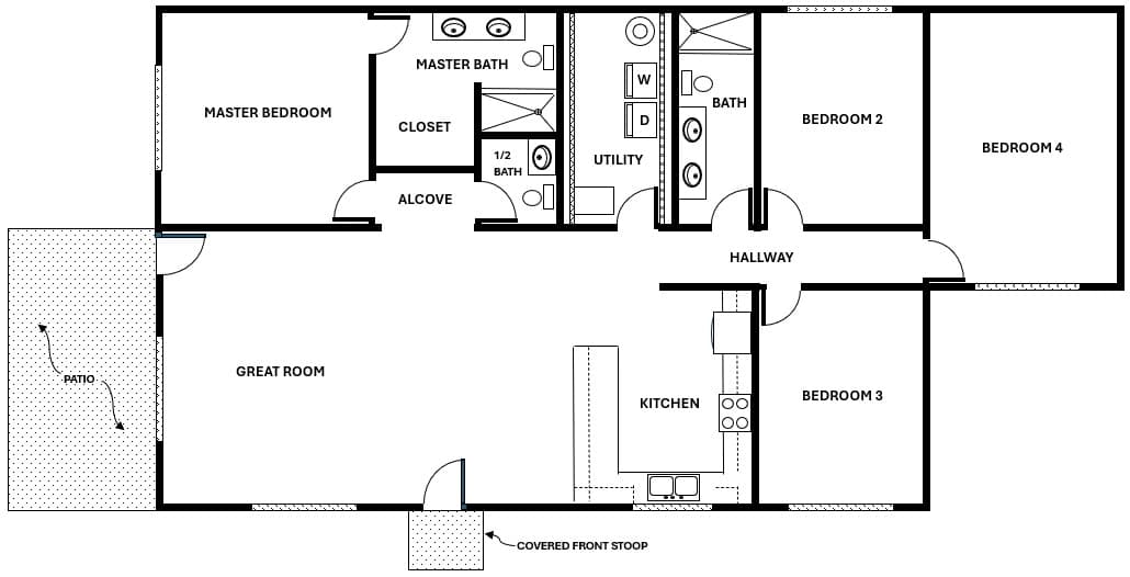 4-Bedroom | 2.5 Bath floor plan